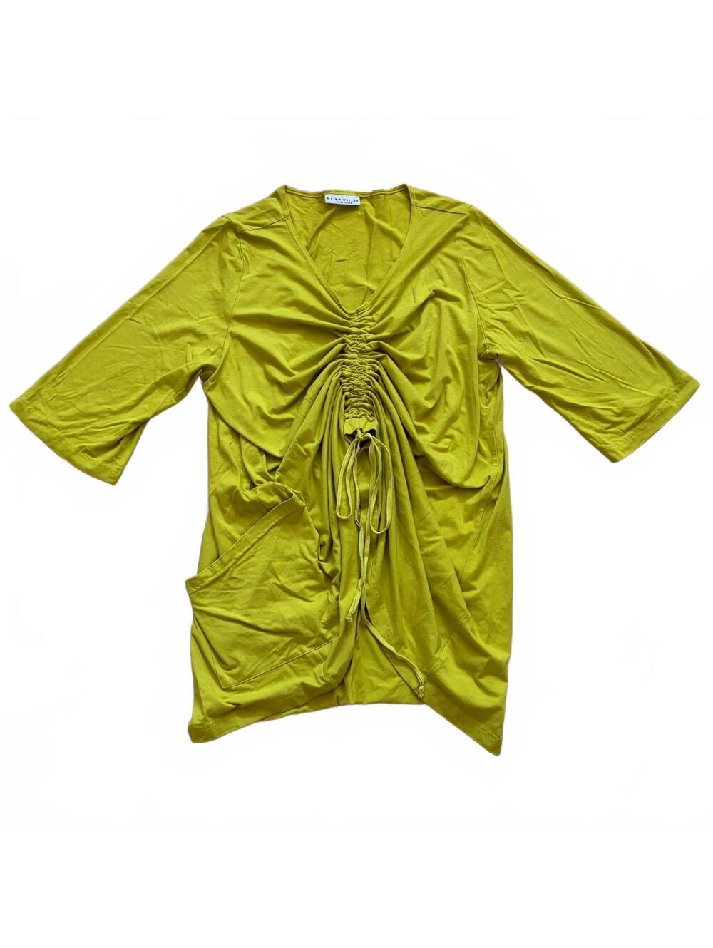 Bryn Walker Ria Cotton Shirt Jersey Knit V-Neck Dolman Ruched Lagenlook Large